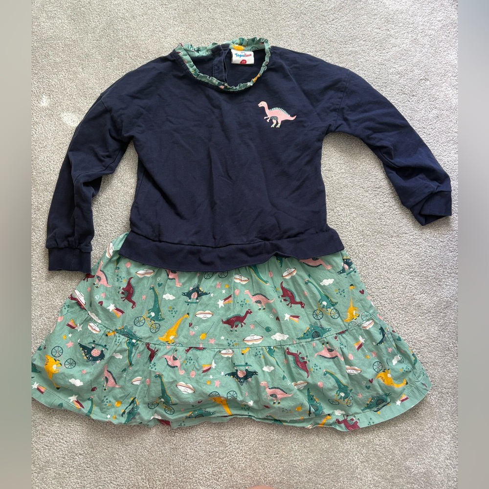 Topolino Navy Blue Ruffled Top Dinosaur Dress